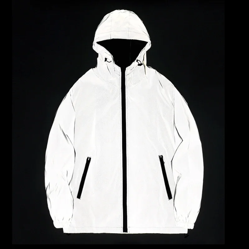 Reflective Jacket Running - คู่ใหม่ Night สะท้อนแสงเสื้อผ้าสีทึบโพลีเอสเตอร์นักเรียนชาย Class ชุดอินเทรนด์ Luminous