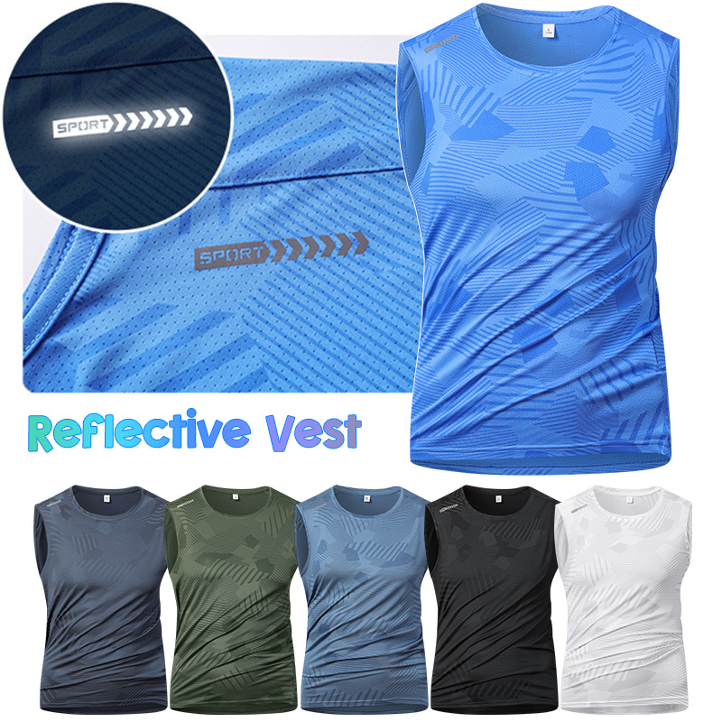 Reflective Jacket Running - เสื้อกั๊กสะท้อนแสงสำหรับผู้ชาย วิ่งออกกำลังกาย ระบายอากาศได้ดี ผ้าไหมน้ำแข็ง สำหรับฟิตเนส ปั่นจักรยาน