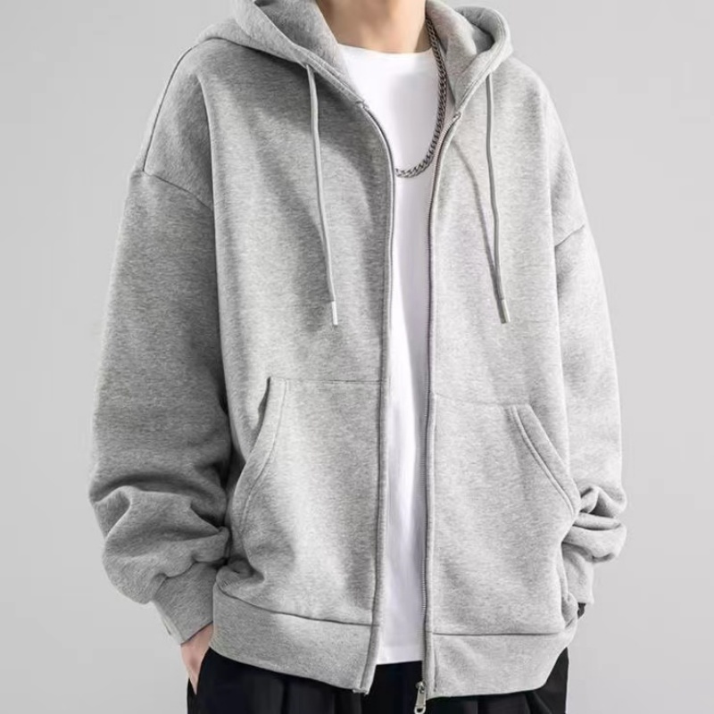 Street Fashion Zip Up Hoodie - แฟชั่นสบายๆสีดําสีเทาสีฟ้าซิปHoodie Hip Hop Streetสวมเสื้อสเก็ตบอร์ดผู้ชาย/ผู้หญิงPullover HoodiesชายHoodie
