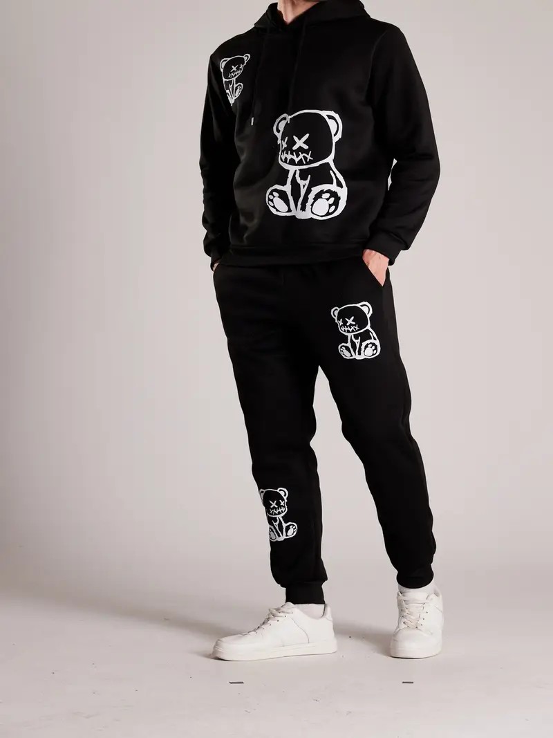 Street Fashion In China - ชุดเสื้อฮู้ดผู้ชายลายพิมพ์หมี 3 มิติ สไตล์ลำลองแฟชั่นสตรีท ใส่สบาย นุ่มพิเศษ