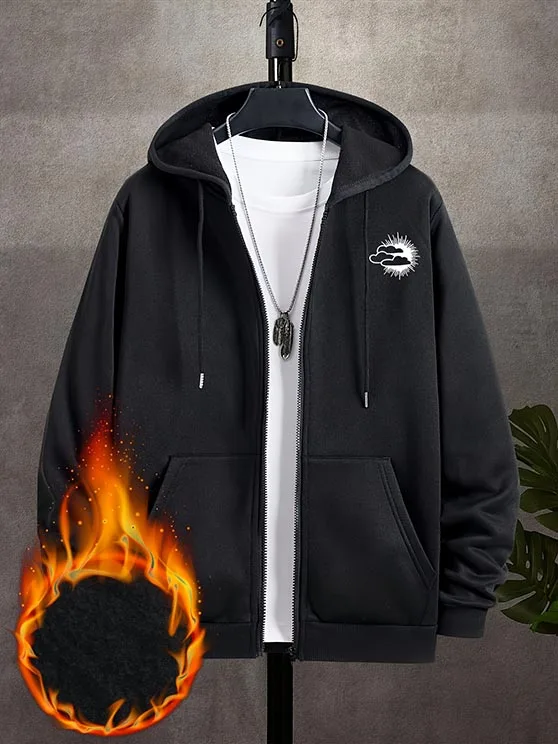 Street Fashion Zip Up Hoodie - เสื้อฮู้ดดี้ผู้ชายแบบซิปยาว แขนยาว ทรงหลวม ลายเมฆ เสื้อโค้ทลำลอง เสื้อฮู้ดดี้แฟชั่น