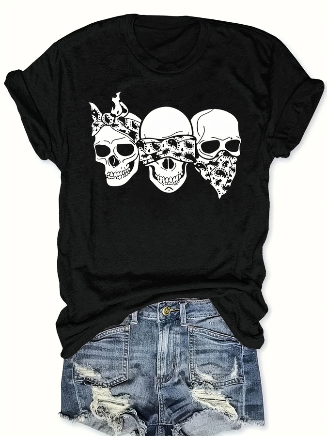 Street Fashion Trend 2025 - เสื้อยืดลายการ์ตูนกะโหลกแฮปปี้ ทรงหลวม คอกลม แขนสั้น เสื้อแฟชั่นสำหรับผู้หญิง สไตล์สตรีทแวร์อินเทรนด์สำหรับแฟชั่น