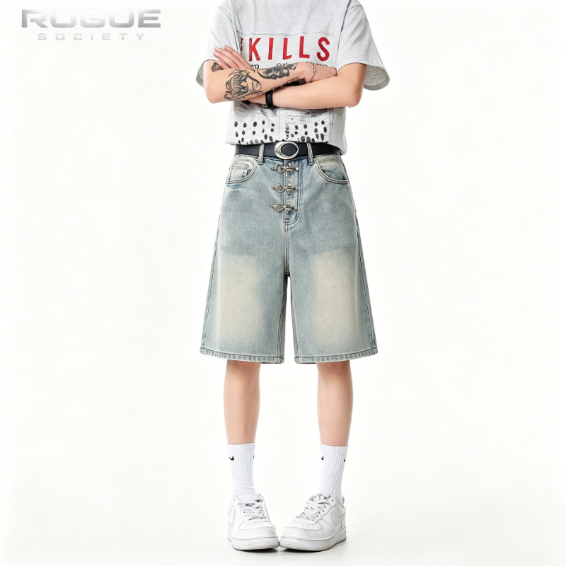 Street Fashion Harajuku - สตรีทแวร์แฟชั่นใหม่กางเกงขาสั้นผ้ายีนส์หัวเข็มขัดโลหะผู้ชายผู้หญิง Y2k กางเกงทรงหลวมสไตล์ฮาราจูกุหรูหราเรียบง่ายสไตล์โกธิคสำหรับฤดูร้อน