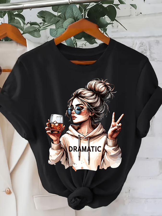 Street Fashion Trend 2025 - เสื้อยืดแขนสั้นคอกลมพิมพ์ลายแฟชั่นสำหรับผู้หญิง 1 ชิ้น สวมใส่สบายและเหมาะสำหรับสวมใส่ในชีวิตประจำวัน พิมพ์ลายทันสมัย