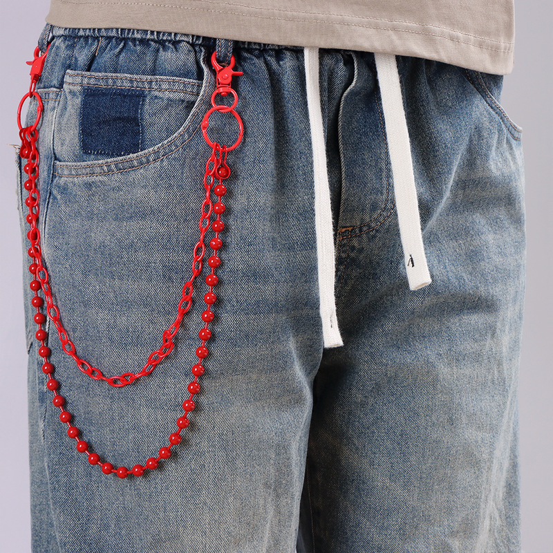 โซ่กางเกงหลายชั้นประดับลูกปัดส - Street Fashion Harajuku บทวิจารณ์และราคา