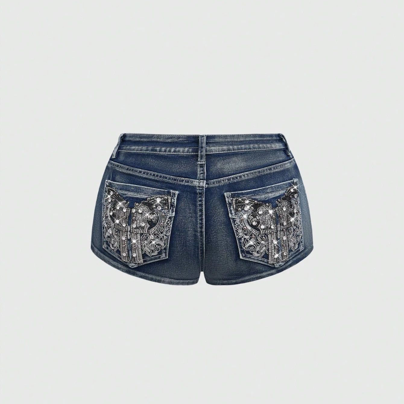 กางเกงยีนส์ขาสั้นปักลายเพชรสำห - Street Fashion Denim บทวิจารณ์และราคา