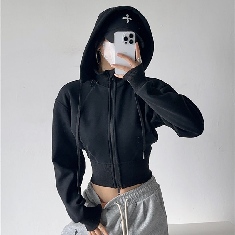 เสื้อฮู้ดดี้ครอปสำหรับผู้หญิง  - Street Fashion Zip Up Hoodie บทวิจารณ์และราคา