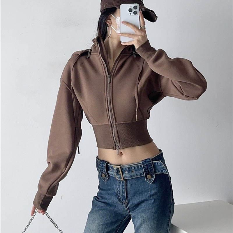 เสื้อฮู้ดดี้ครอปสำหรับผู้หญิง  - Street Fashion Zip Up Hoodie บทวิจารณ์และราคา