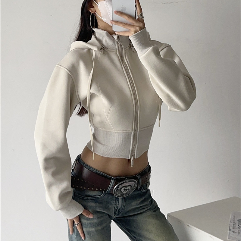 เสื้อฮู้ดดี้ครอปสำหรับผู้หญิง  - Street Fashion Zip Up Hoodie บทวิจารณ์และราคา