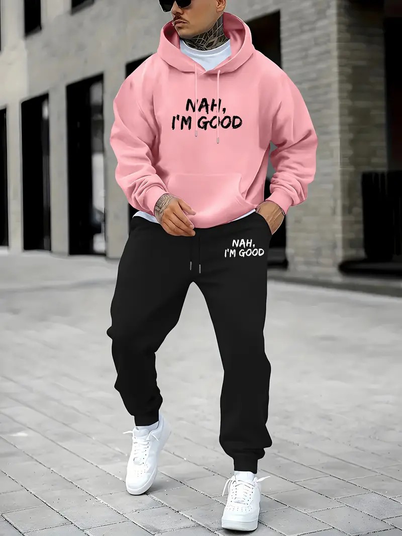 ชุดเสื้อฮู้ดผู้ชายลายพิมพ์ตัวอ - Street Fashion In China บทวิจารณ์และราคา