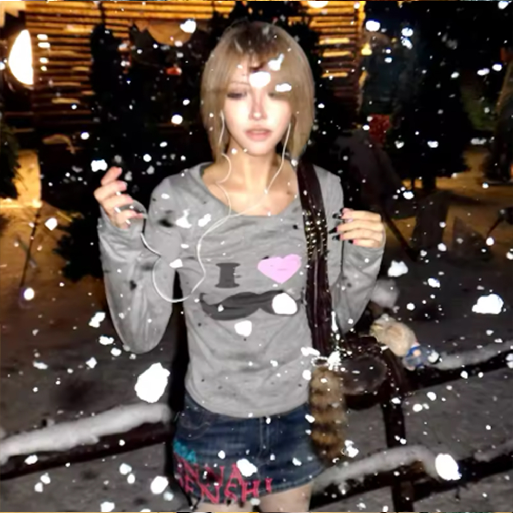 เสื้อยืดพิมพ์ลายเคราสไตล์ Y2K  - Street Fashion Harajuku บทวิจารณ์และราคา