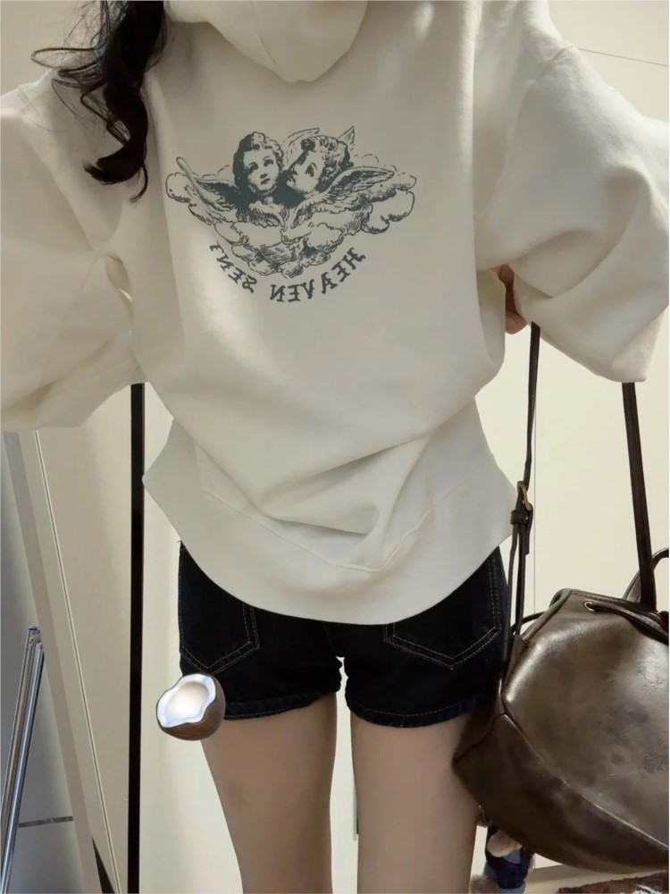 เสื้อฮู้ดดี้สีขาวสไตล์วินเทจสำ - Street Fashion Zip Up Hoodie บทวิจารณ์และราคา