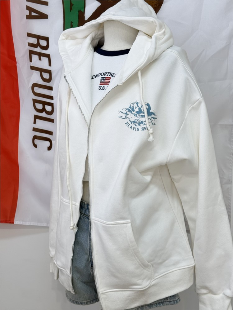 เสื้อฮู้ดดี้สีขาวสไตล์วินเทจสำ - Street Fashion Zip Up Hoodie บทวิจารณ์และราคา