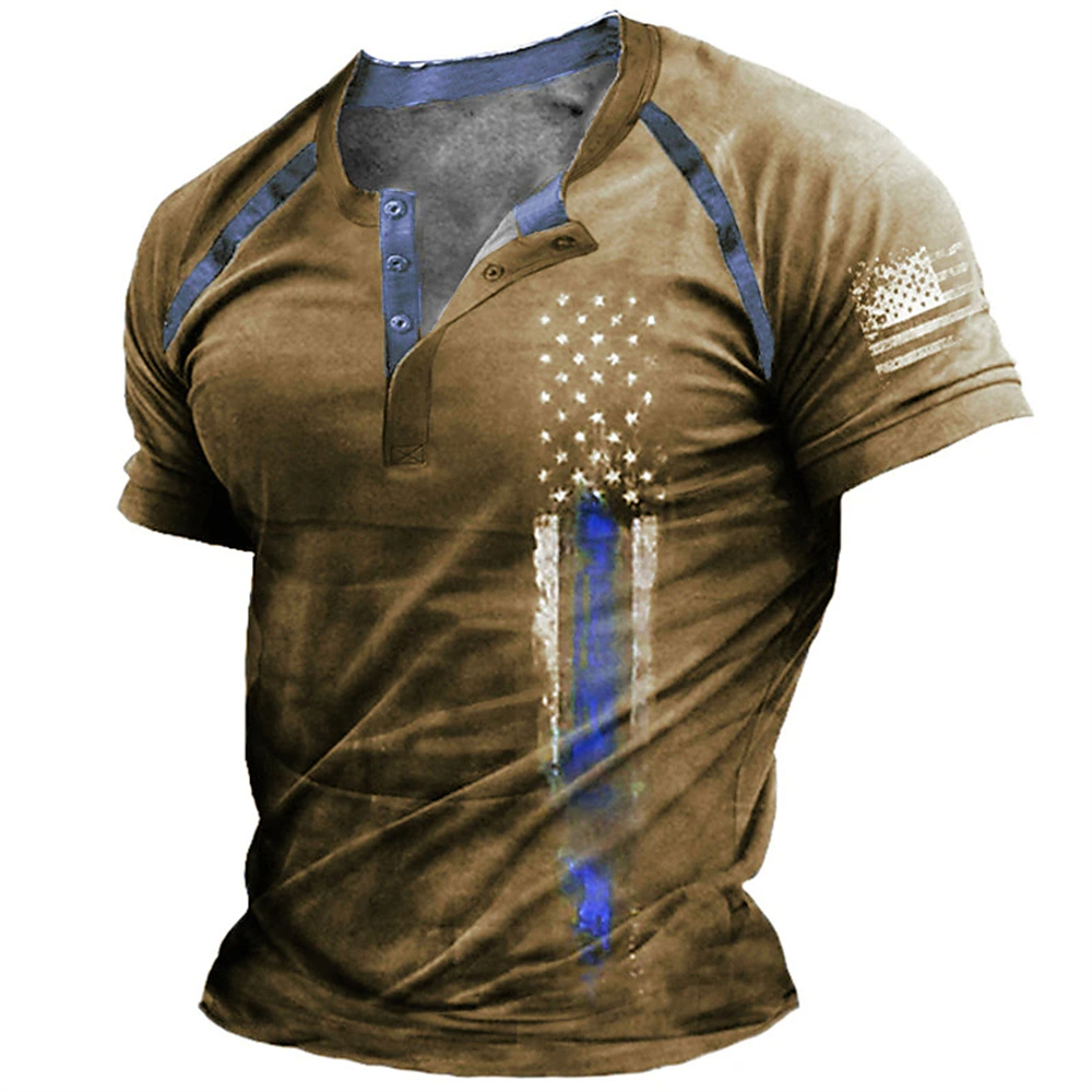 เสื้อเชิ้ตเฮนรี่พิมพ์ลายธงชาติ - Street Fashion Clothing บทวิจารณ์และราคา
