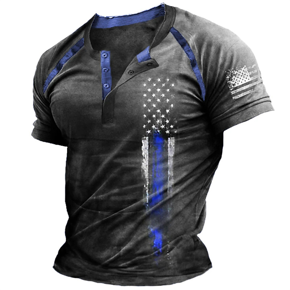เสื้อเชิ้ตเฮนรี่พิมพ์ลายธงชาติ - Street Fashion Clothing บทวิจารณ์และราคา
