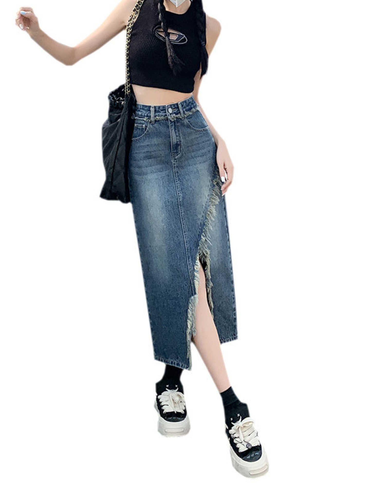 กระโปรงยีนส์เอวสูงทรงเอ สไตล์ว - Street Fashion Denim บทวิจารณ์และราคา