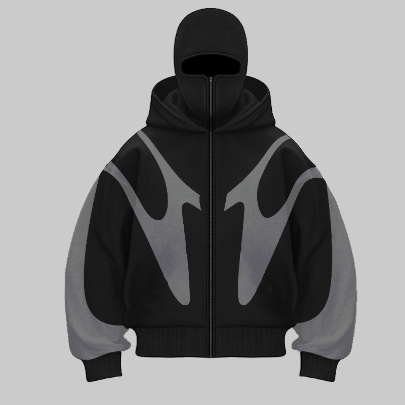 Retro พิมพ์รูปแบบปีศาจหมวกคู่ส - Street Fashion Zip Up Hoodie บทวิจารณ์และราคา
