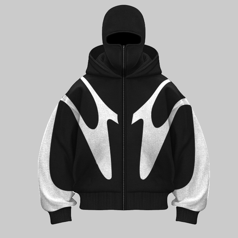 Retro พิมพ์รูปแบบปีศาจหมวกคู่ส - Street Fashion Zip Up Hoodie บทวิจารณ์และราคา