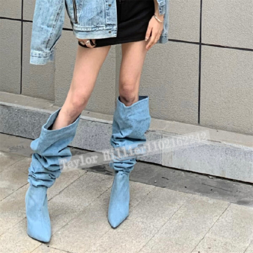 รองเท้าส้นสูงทรงสลัชสีน้ำเงินเ - Street Fashion Denim บทวิจารณ์และราคา