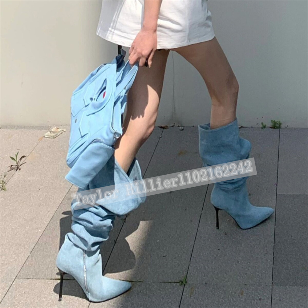 รองเท้าส้นสูงทรงสลัชสีน้ำเงินเ - Street Fashion Denim บทวิจารณ์และราคา